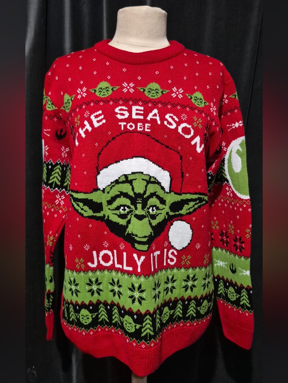 Star Wars Red & Green Yoda Holiday Crewneck Sweater